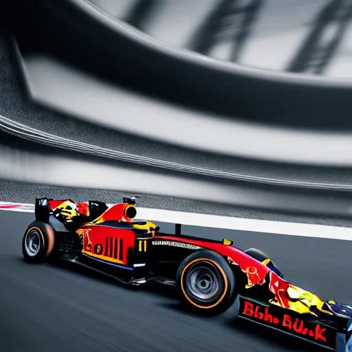 Image similar to formula 1, porsche, red bull racing, digital art, 4k, hyper realism, high detail, cinematic, cinematic lighting, high detail, realistic, HD