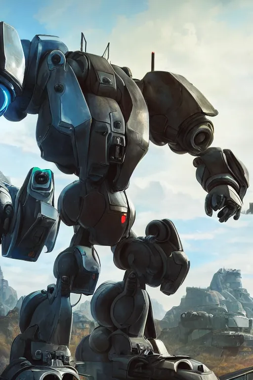 Image similar to mechwarrior 5 : mercenaries mech megaman transformer robot boss tank engine game octane render, 4 k, hd 2 0 2 2 3 d cgi rtx hdr style chrome reflexion glow fanart, global illumination ray tracing hdr fanart arstation by ian pesty by jesper ejsing pixar and disney unreal zbrush central hardmesh