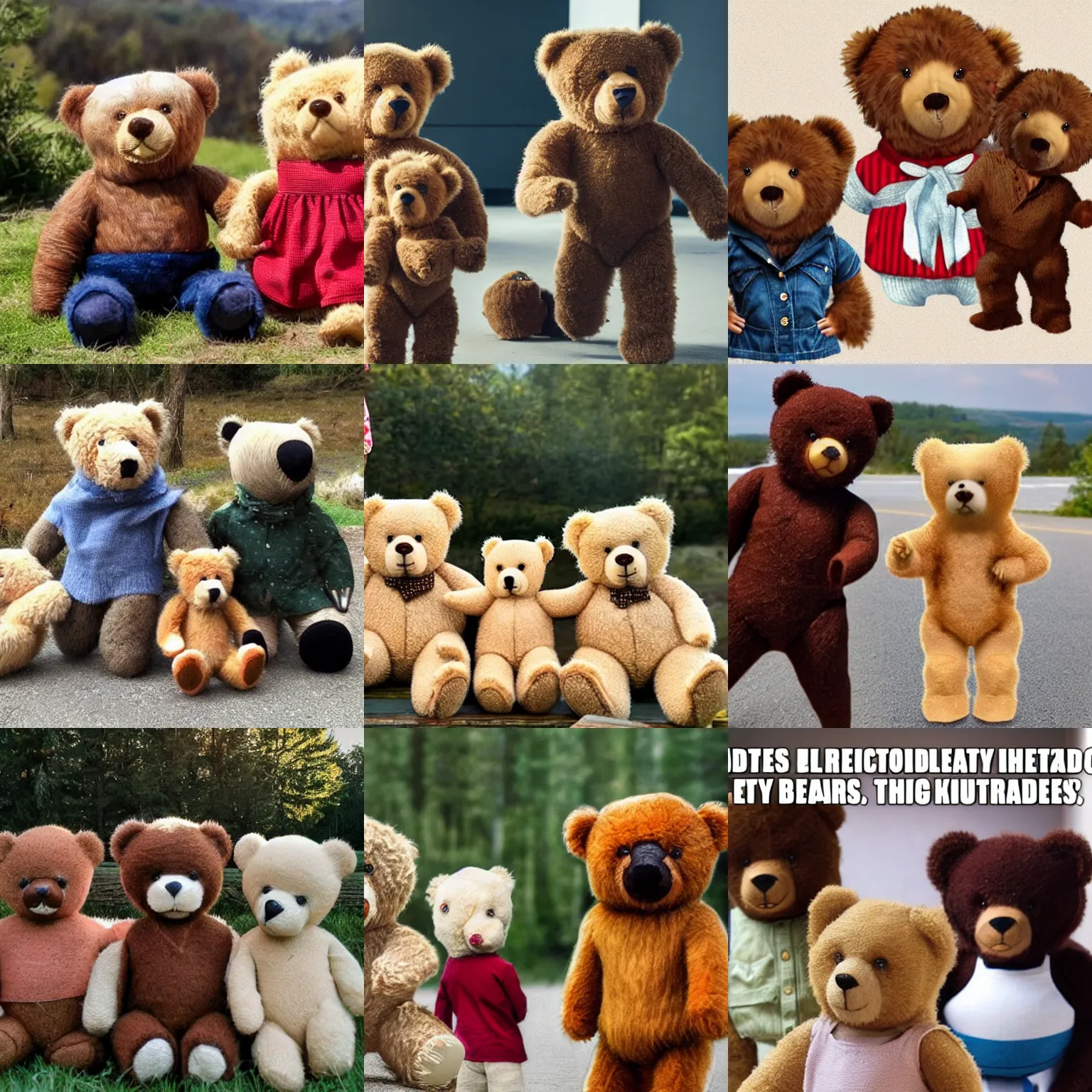 Prompt: teddybears in distracted boyfriend meme