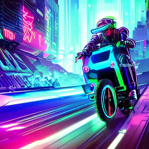 Prompt: cyberpunk, synthwave, cubo - futurism, darksynth, synthwave, retrowave, highly detailed digital art of a tron cyberbike race