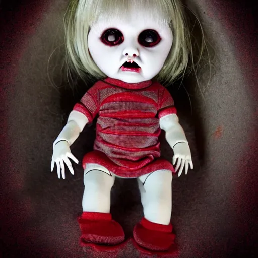 Image similar to weird horror tuza doll creepy eerie uncanny backrooms demon terror reid phobia centipide spider doll crawl