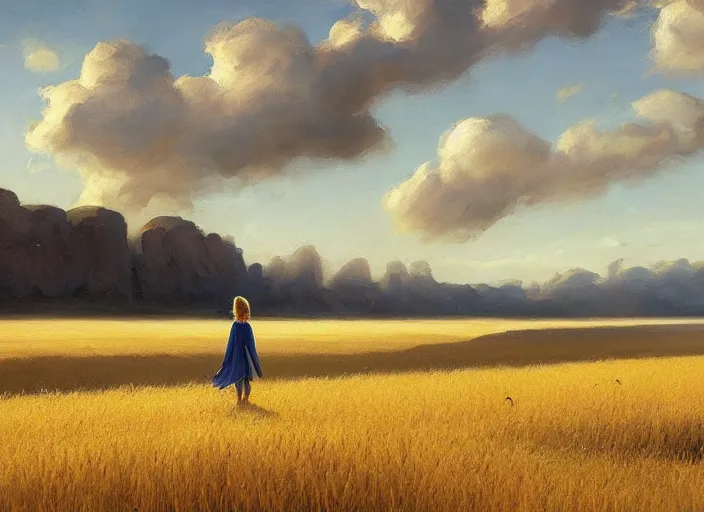 Image similar to a lone princess walks through a vast wheat field in the cosmic sky by vladimir volegov and alexander averin and peder mørk mønsted and ross tran and raphael lacoste