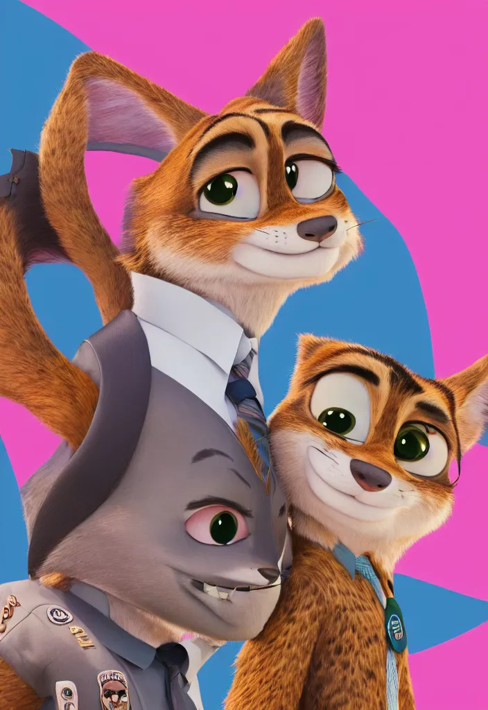 Image similar to portrait of tabby in the style of the movie zootopia wearing a pink tuxedo, 4k, digital art, award winning