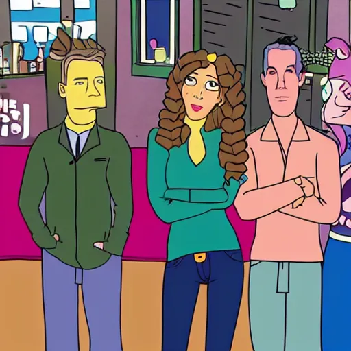 Image similar to still from the hit tv show friends in the style of bojack horseman