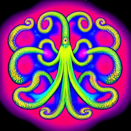 Image similar to a dramatic and beautiful digital matte painting of large iridescent octopus with legs made of fractal celtic knots, trending on cgartist, hi-fructose, mandala, string wall art, ultra detailed 8k