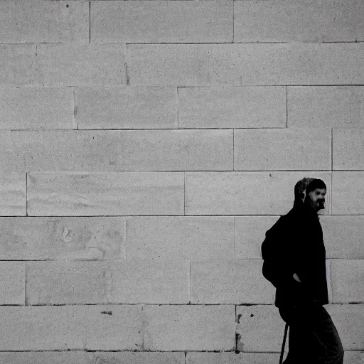 Image similar to a man totally obscured behind a wall, street photography