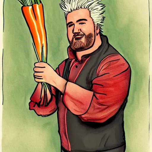 Prompt: guy fieri holding a carrot in the style of vintage botanical illustration hd