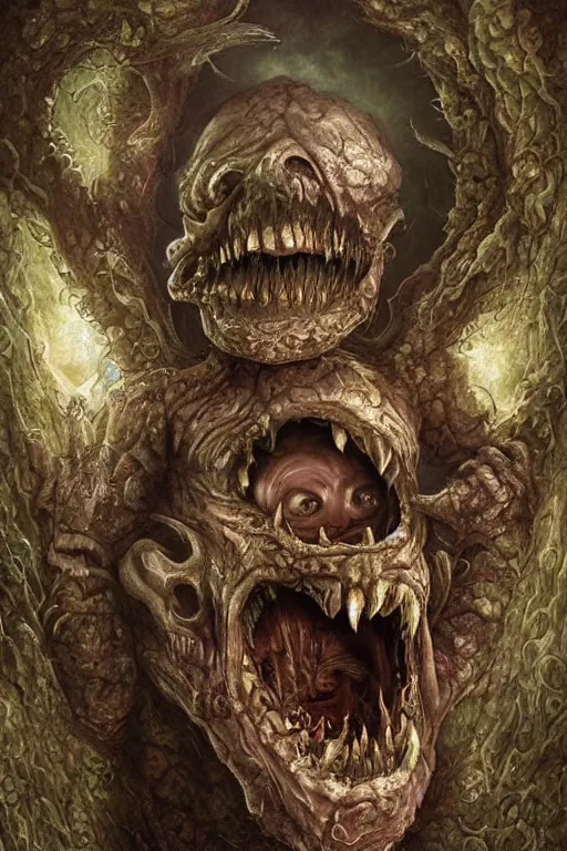 Image similar to a small ghoul creeping around a bedroom. he is laughing maniacally. art by peter mohrbache and tomacz alen kopera.