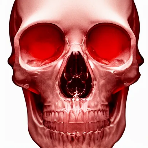 Image similar to transparent red liquid inside in a transparent skull, alex petruk, dripping