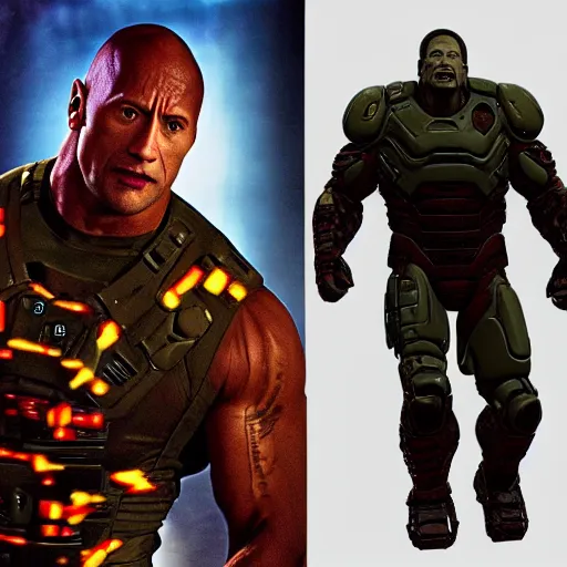 Image similar to dwayne johnson as doom guy