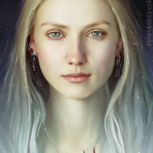 Image similar to portrait of a icelandic woman ( 3 5 ) from iceland in 2 0 2 1, an oil painting by ross tran and thomas kincade