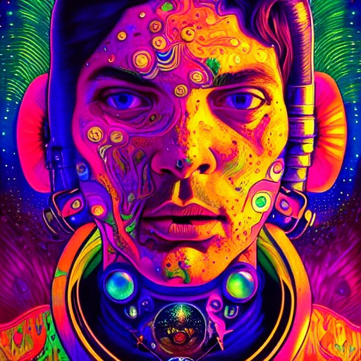 Image similar to An extremely psychedelic experience, colorful, surreal, dramatic lighting, cosmonaut, LSD, face, detailed, intricate, elegant, highly detailed, digital painting, art nouveau, tarot, artstation, concept art, smooth, sharp focus, illustration, art by Sam spratt, dan mumford, Artem Demura and alphonse mucha