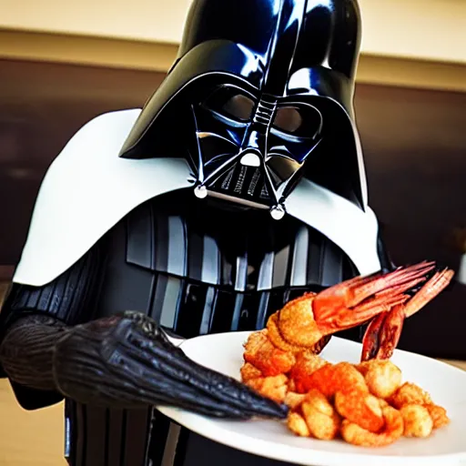 Image similar to darth vader eating a shrimp