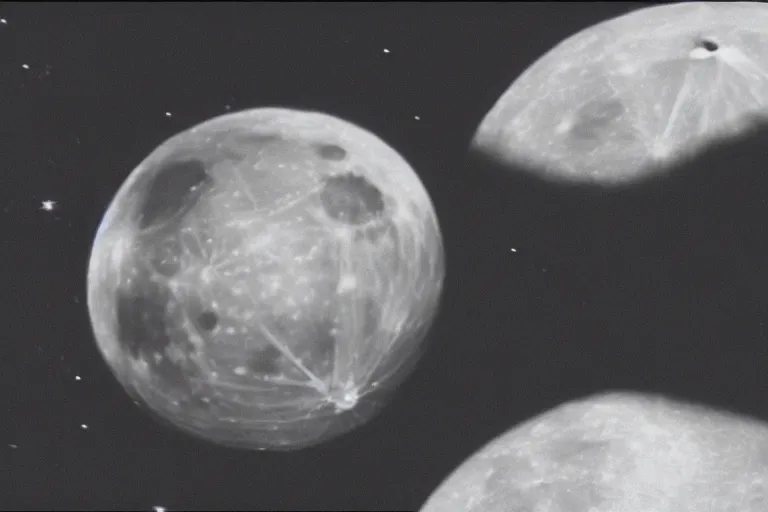 Image similar to the Death Star is the moon, in A Trip to the Moon by Georges Melies, film still, 4k