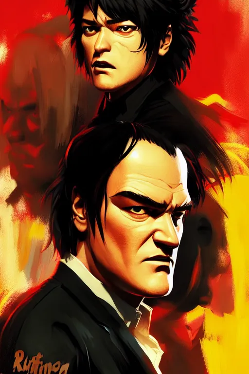 Image similar to quentin tarantino, manga cover art, detailed color portrait, artstation trending, 8 k, greg rutkowski