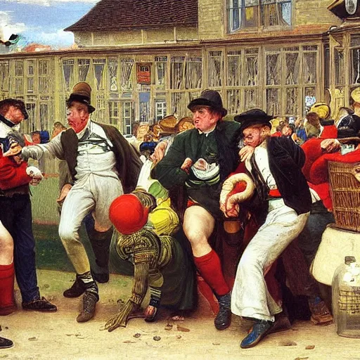 Image similar to drunk English football fans by Edward Poynter