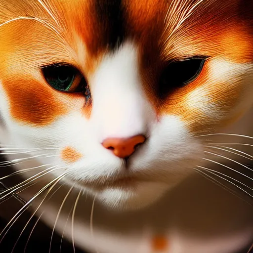 Prompt: calico cat, award winning, cgsociety. reflection, ultra wide shot, photography, award winning photography, cinematic