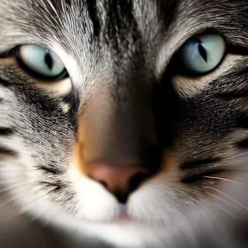 Prompt: close up photograph of a cat's face