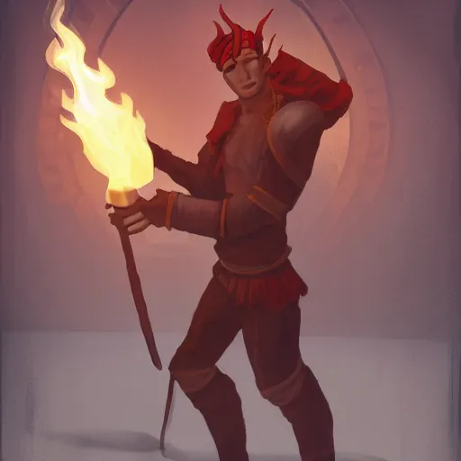 Prompt: Burning port, tiefling with a torch