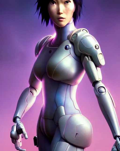 Image similar to weta disney pixar movie still portrait photo of motoko kusanagi ghost in the shell : : as cyborg woman by pixar : : by weta, wlop, ilya kuvshinov, rossdraws, artgerm, marvel, maxim cover, latex, octane render, sweaty, iridescent, bright morning, anime, liosh, mucha : :