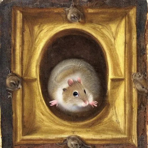 Image similar to portrait of a hamster in extreme distress, renaissance art, highly detailed