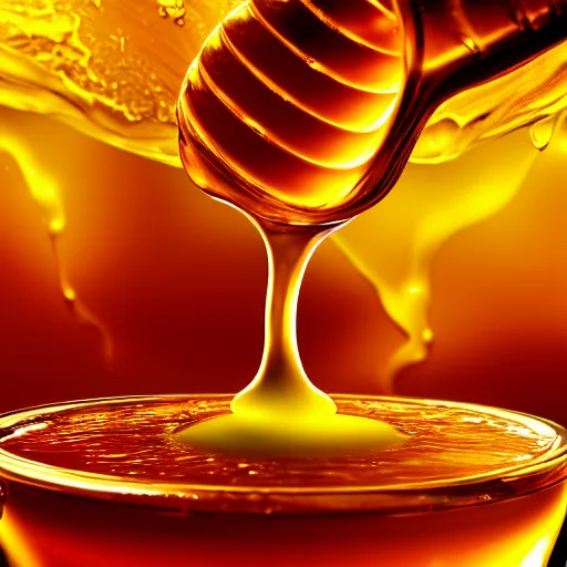 Prompt: honey dipper!!, dripping nectar from the gods, onto the planet earth!!, coating it in honey, highly detailed, dynamic shadows, 4 k, wallpaper, professional photo, caustics