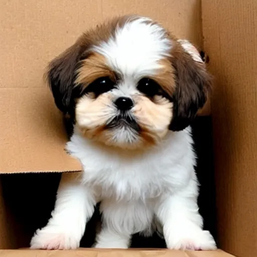 Image similar to 1 0 cute shih tzu puppy in a cardboard box