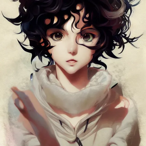 Anime character with curly hair