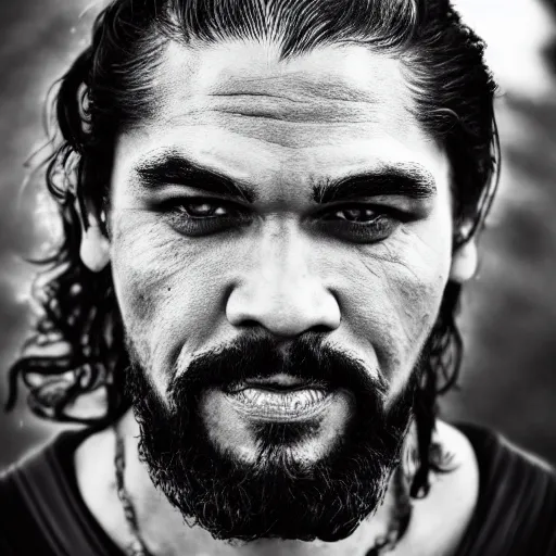 Image similar to portrait of khal drogo from games of thrones, mascular, symmetrical, nikon 3 5 mm photography, ultrarealistic