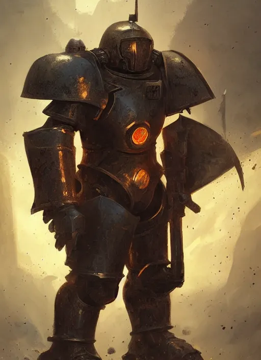 Prompt: medieval knight power armour, concept art, space marine, medieval, sword, highly detailed, cinematic lighting, flames, digital art painting by greg rutkowski