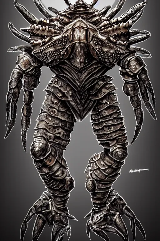 Prompt: armoured warrior humanoid crab monster, symmetrical, highly detailed, digital art, crab themed armour, sharp focus, trending on art station, ambient lighting, berserk, kentaro miura manga art style