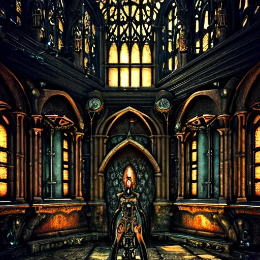 Image similar to steam necropolis, memento mori, gothic, neo - gothic, art nouveau, hyperdetailed copper patina medieval icon, stefan morrell, philippe druillet, ralph mcquarrie, concept art, steampunk, unreal engine, detailed intricate environment, octane render, moody atmospherics, volumetric lighting, ultrasharp, ominous, otherworldly