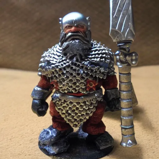 dwarf fighter wearing chainmail armor holding a large