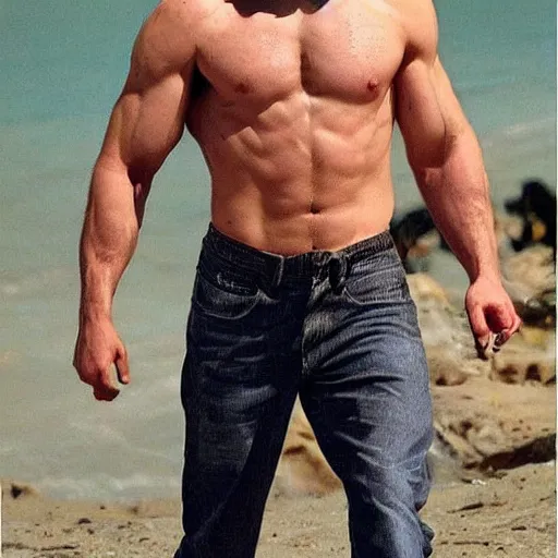 Image similar to henry cavil extremly msuclar, muscles, photographic,