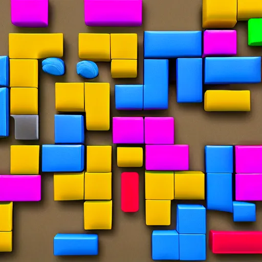 Image similar to puzzle videogame tied to a number 27, unreal engine, top view, colourful blocks, 8k