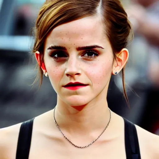 Prompt: photo of emma watson looking disgusted, disappointed, disproving, detailed face, staring in the camera, hd