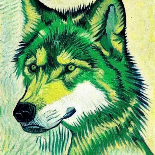 Image similar to green wolf, style of van gogh, profile image