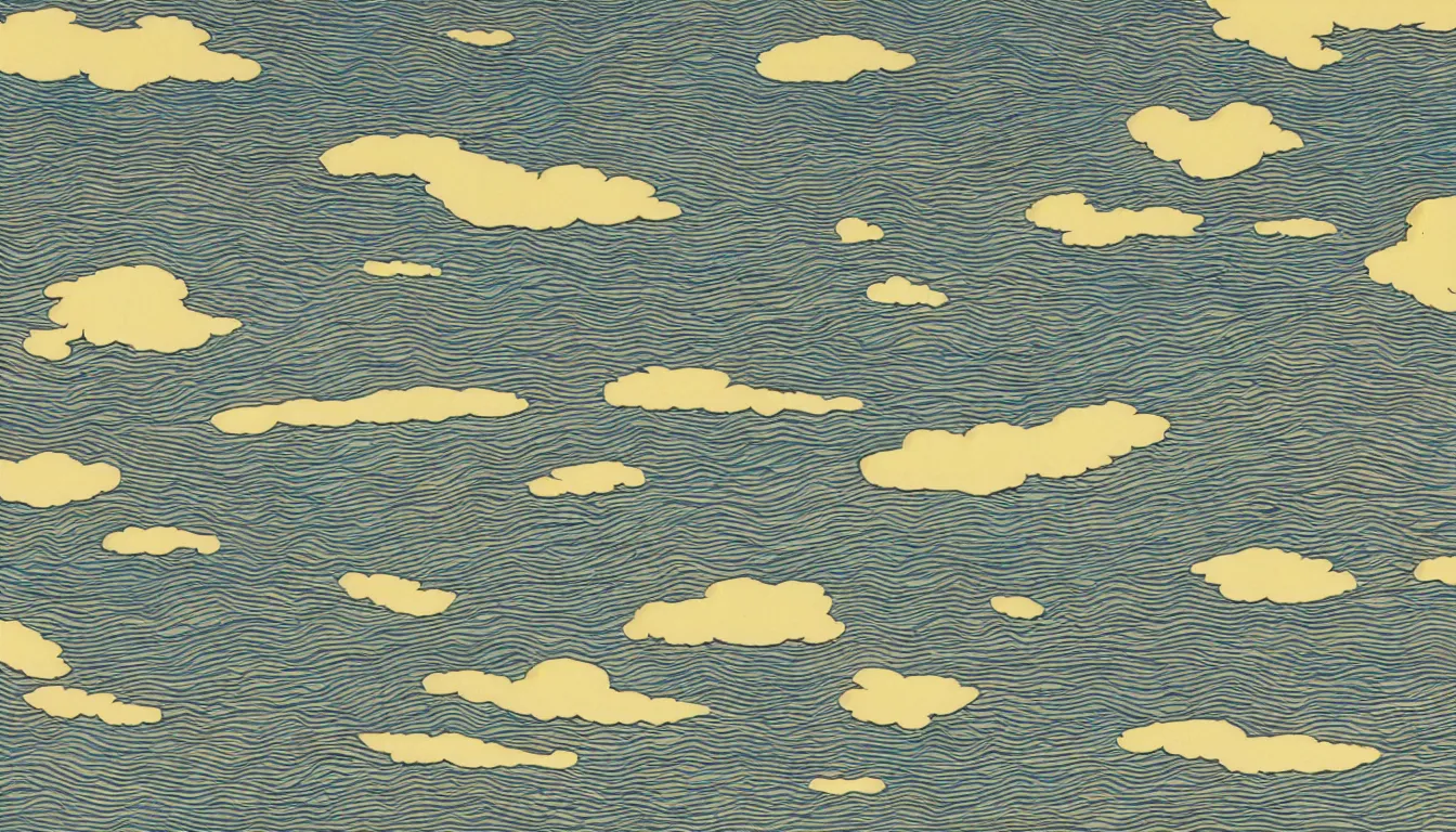 Prompt: clouds in the shape of charlie brown light rays by dan mumford and peter doig and edward hopper, symmetrical, minimal, black ink, thick lines highly detailed, muted colours 8 k