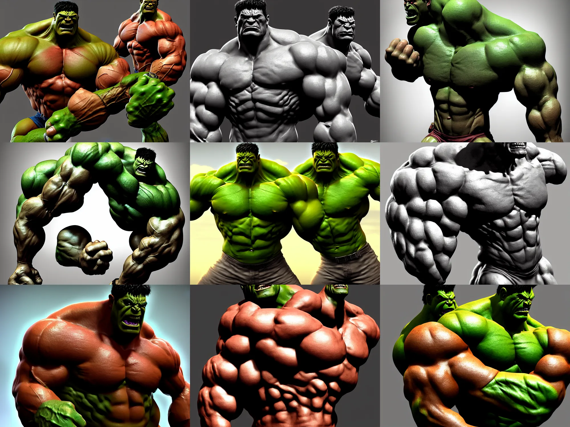 Prompt: game concept art, muscular hulk, hyperrealism, artstation, cgsociety, zbrush, no background