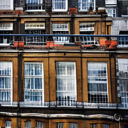 Image similar to “a rooftop cityscape viewed from inside a listed regency building in central london, 4K”