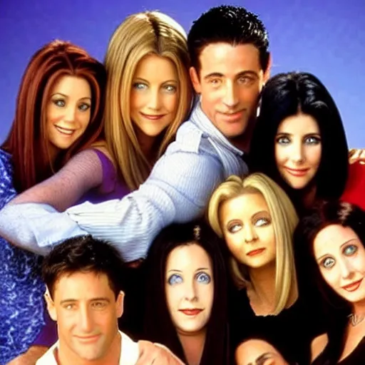 Prompt: the cast of friends as the adams family