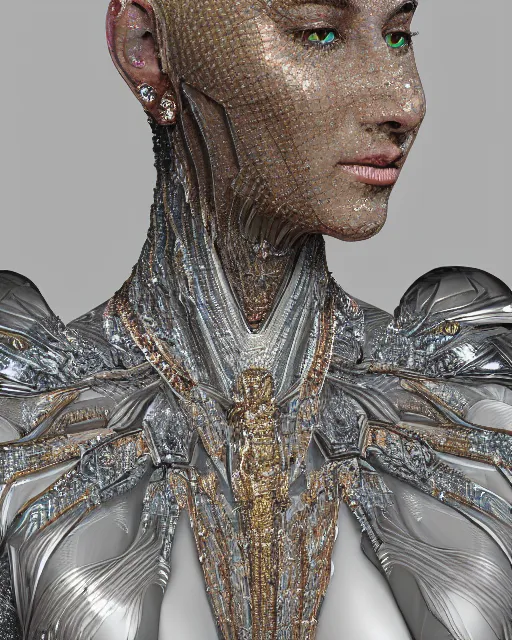 Prompt: a highly detailed metahuman 8 k close up render of sargis kudeyan renaissance in iris van herpen dress schiaparelli in diamonds crystals swarovski and jewelry iridescent in style of alphonse mucha gustav klimt trending on artstation made in unreal engine 4