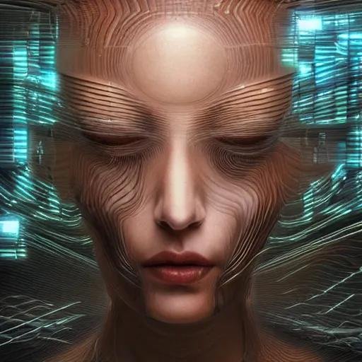 Image similar to a woman with a futuristic head and body, cyberpunk art by peter gric, cgsociety, computer art, future tech, sci - fi, futuristic