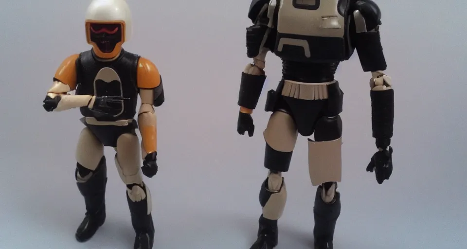 Prompt: 1980s Kenner Style Action Figure, 5 points of articulation, sci-fi, sleek helmet, full body, 4K, highly detailed