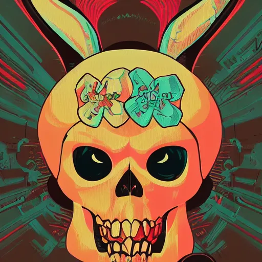 Image similar to portrait skull girl bunny disney by petros afshar, tom whalen, laurie greasley, mucha, war face by greg rutkowski