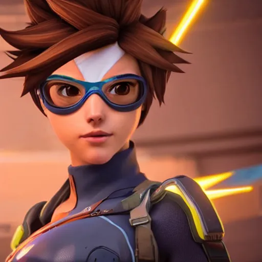 Prompt: realistic still of tracer, amazing details 8 k beautiful, ultra realistic, sharp focus, cinematic lightening