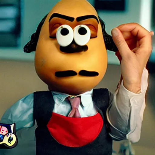 Image similar to mr potato head time bomb, in the cinematic style of diehard, tense