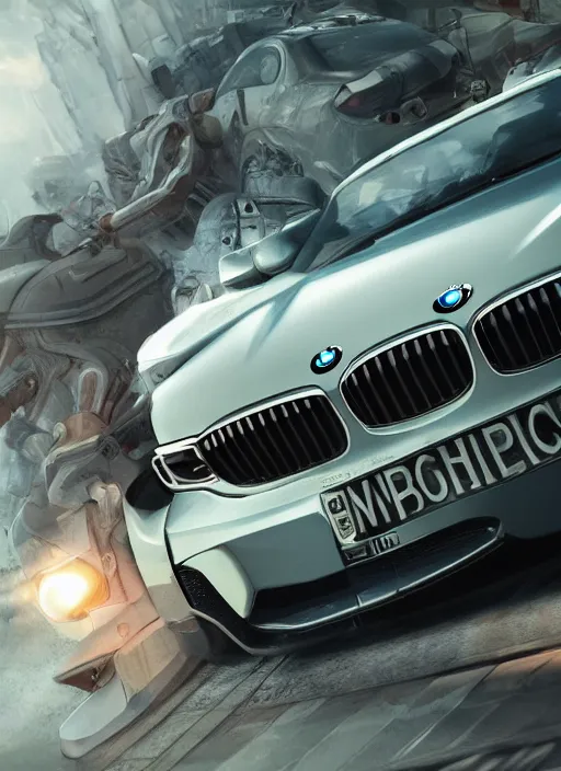 Image similar to bmw, hyper detailed, digital art, trending in artstation, cinematic lighting, studio quality, smooth render, unreal engine 5 rendered, octane rendered, art style by klimt and nixeu and ian sprigger and wlop and krenz cushart.