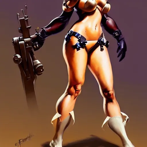 Image similar to Greg manchess, Frank frazetta, realistic female overwatch pin up character, full body, trending on artstation