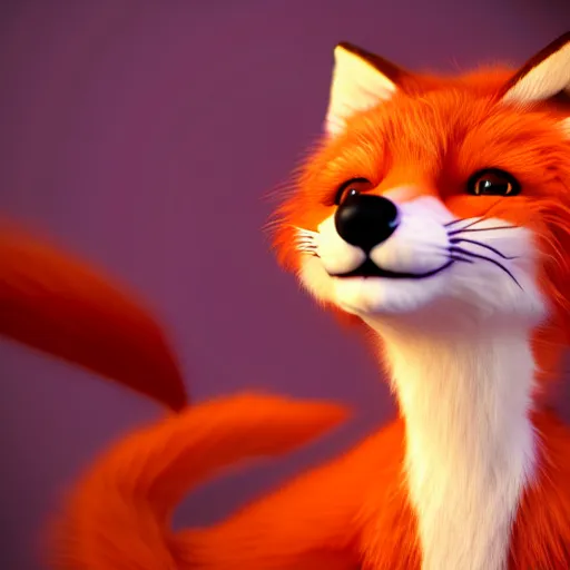 Prompt: majestic art of purple orange red furred anthropomorphic female furry fox wearing a maid dress, 8k resolution, high detail, ULTRA REALISTIC VFX, reflections, post processing